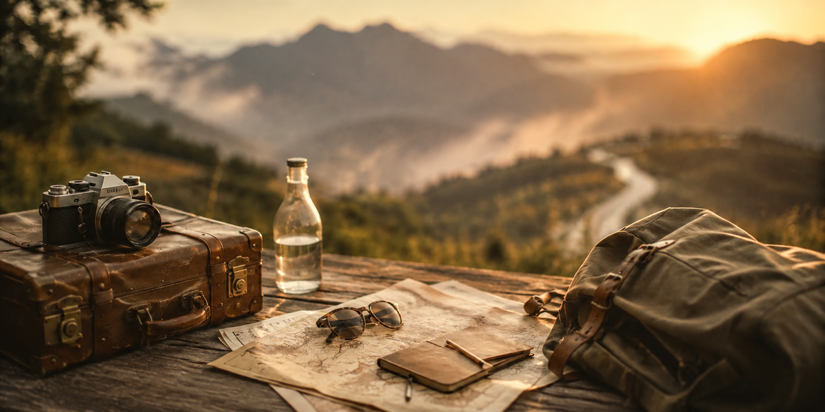 Travel essentials arranged for a calm, organized journey