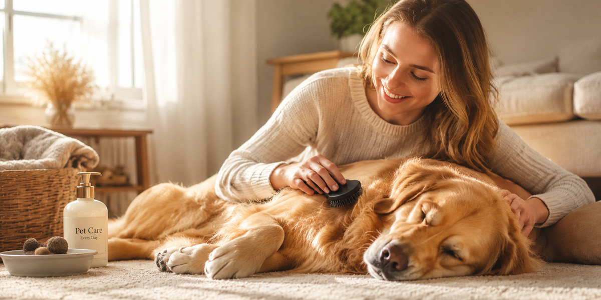 A relaxed everyday pet-care moment shared at home