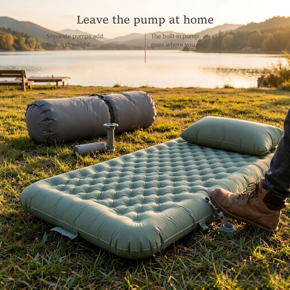 Step-on foot pump of the AirRest pad inflating it hands-free, no extra pump or breath required.