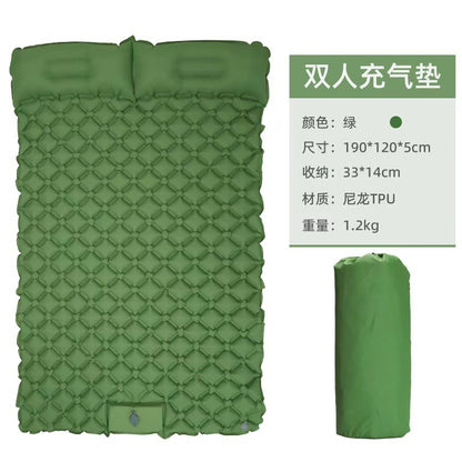 Specification chart for the AirRest double sleeping pad in green, 190 by 120 cm, with its stuff sack.