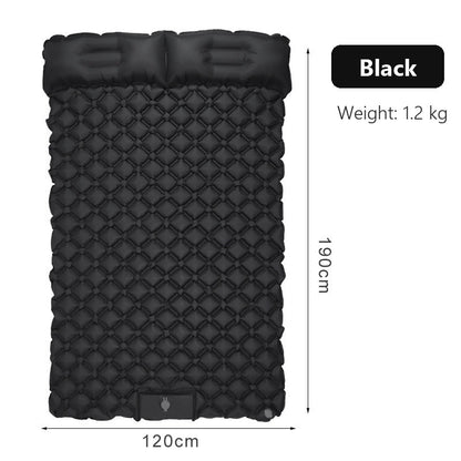 AirRest double sleeping pad in black with 190 by 120 cm size callouts, 1.2 kg weight and stuff sack.