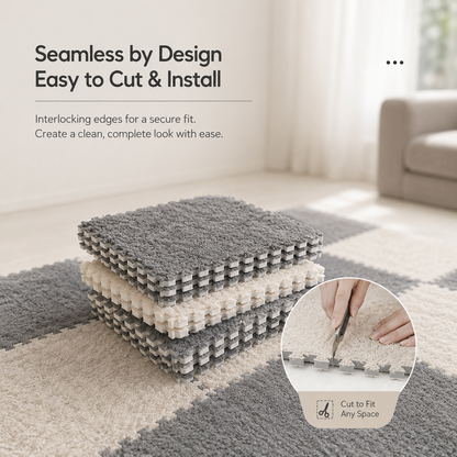 CloudSoft Checkerboard Floor Tiles trimmed to fit any room with secure interlocking edges
