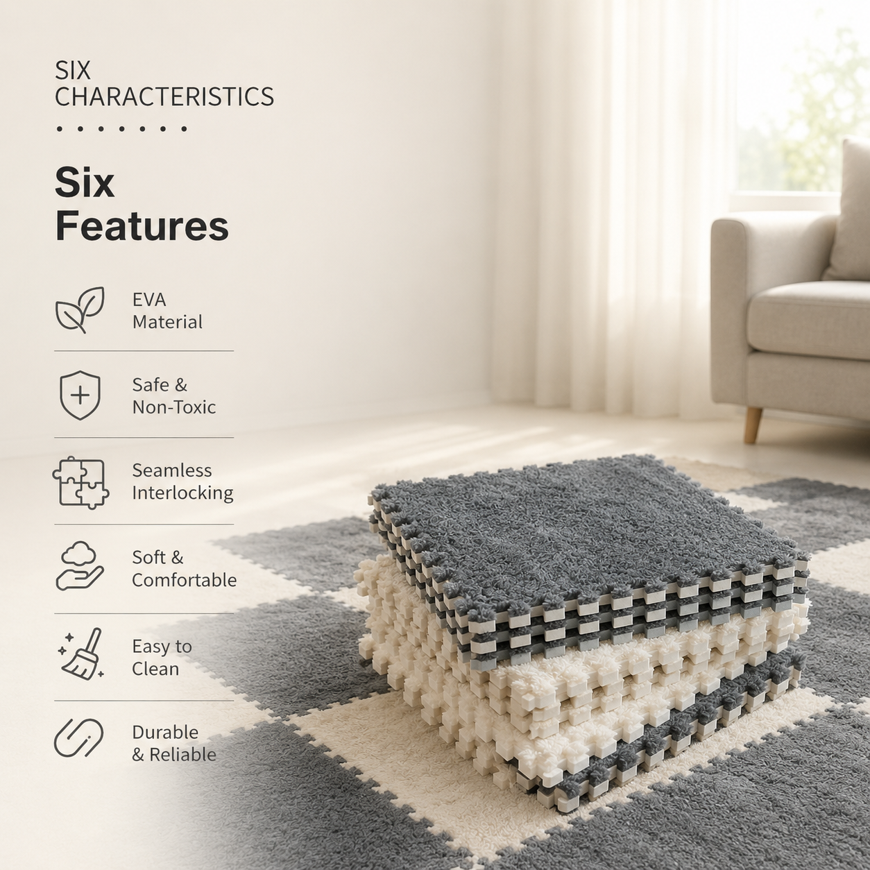 CloudSoft Checkerboard Floor Tiles with plush surface, EVA foam cushioning and washable interlocking design