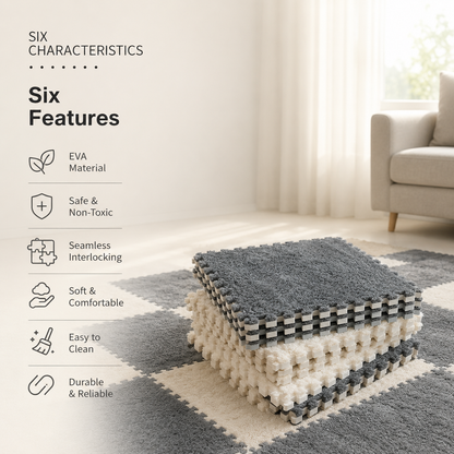 CloudSoft Checkerboard Floor Tiles with plush surface, EVA foam cushioning and washable interlocking design