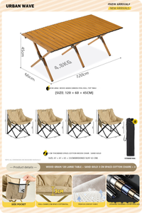 Large Wood Table + 4 Khaki Chairs