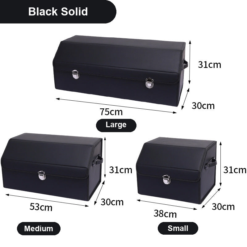 TrunkNest™ Foldable Car Trunk Organizer Box — solid black colourway, three sizes with centimetre dimensions
