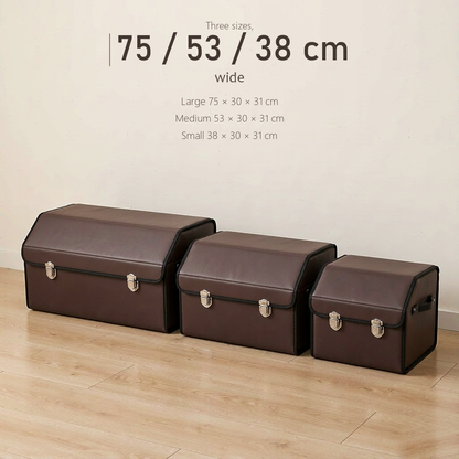 TrunkNest™ Foldable Car Trunk Organizer Box — three nested sizes, 75 × 30 × 31 cm, 53 × 30 × 31 cm and 38 × 30 × 31 cm