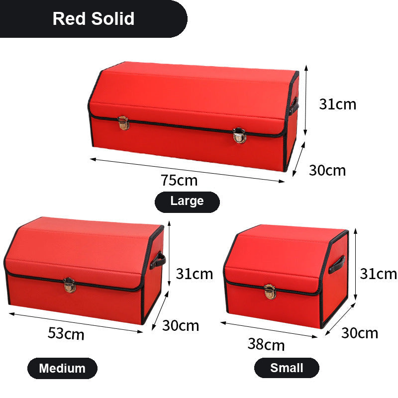 TrunkNest™ Foldable Car Trunk Organizer Box — solid red colourway, three sizes with centimetre dimensions