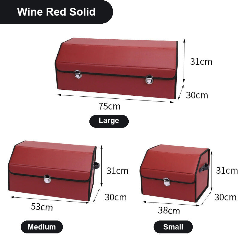 TrunkNest™ Foldable Car Trunk Organizer Box — solid wine red colourway, three sizes with centimetre dimensions