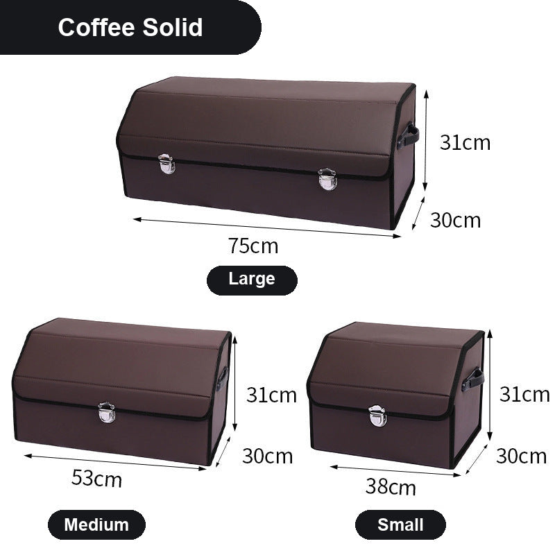 TrunkNest™ Foldable Car Trunk Organizer Box — solid coffee brown colourway, three sizes with centimetre dimensions