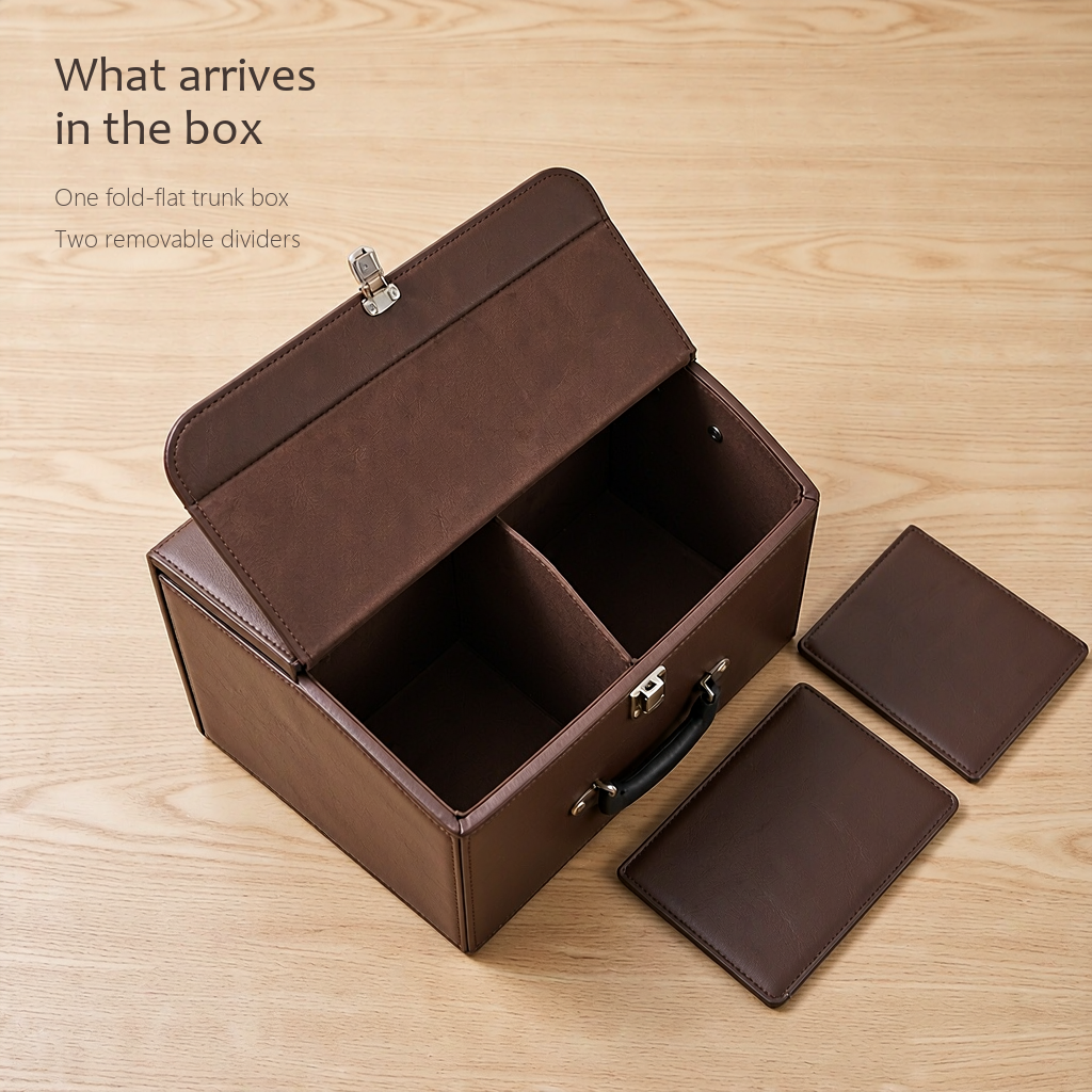 TrunkNest™ Foldable Car Trunk Organizer Box — in the box: the trunk, the front panel and two moveable divider boards